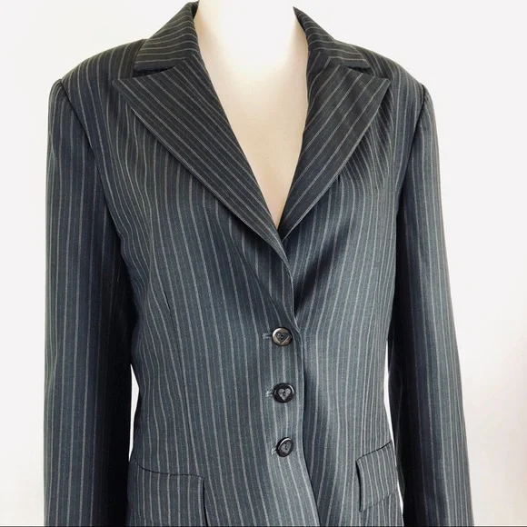Rebecca Taylor gray pinstripe blazer wool blend size 10 - Picture 2 of 8